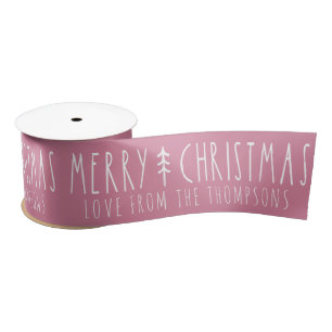 Merry Christmas Modern Tree Personalised Name Satin Ribbon