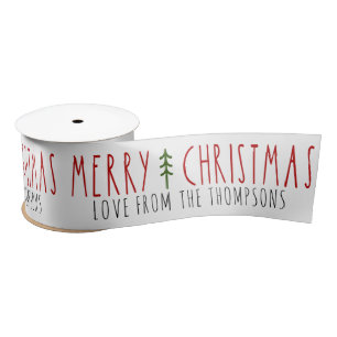 Merry Christmas Modern Tree Personalised Name Satin Ribbon