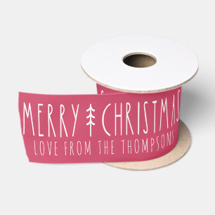 Merry Christmas Modern Tree Personalised Name Satin Ribbon