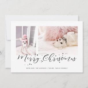 Merry Christmas   Modern Two Photo Collage Holiday Card