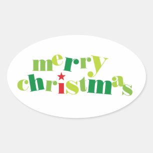 merry christmas modern typography oval sticker