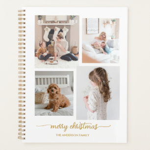 Merry Christmas   Modern, White Four Photo Collage Planner