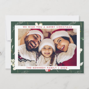 Merry Christmas Modern Winter Greenery Photo Holiday Card