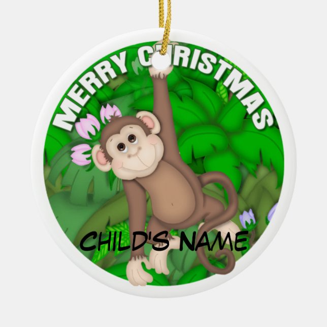 Merry Christmas Monkey Ceramic Ornament (Front)