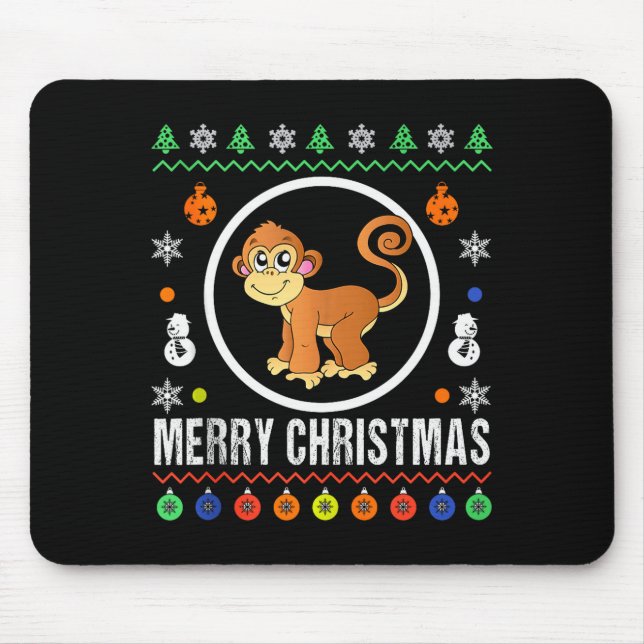 Merry Christmas Monkey Ugly Sweater Xmas Knit Tank Mouse Pad (Front)