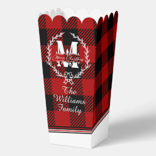 Merry Christmas Monogram Wreath Buffalo Check Favour Box