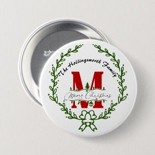 Merry Christmas Monogram Wreath Button