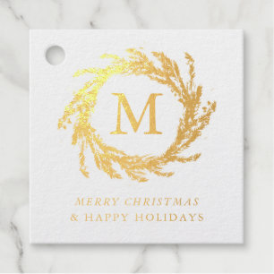 Merry Christmas Monogram Wreath Favour Tags
