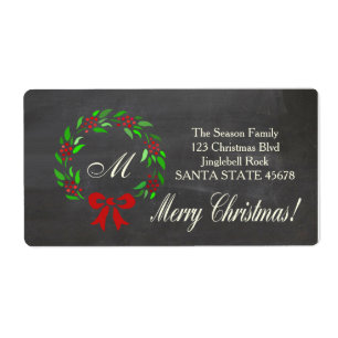 Merry Christmas monogram wreath Label
