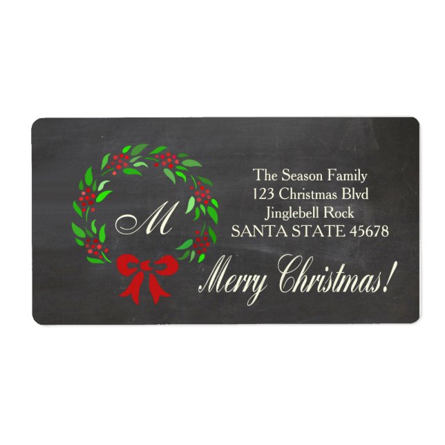 Merry Christmas monogram wreath Label (Front)