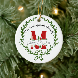 Merry Christmas Monogram Wreath Ornament