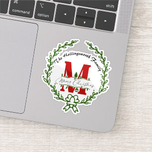 Merry Christmas Monogram Wreath Vinyl Sticker