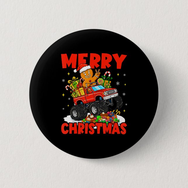Merry Christmas Monster Truck Funny Gingerbread Me 6 Cm Round Badge (Front)