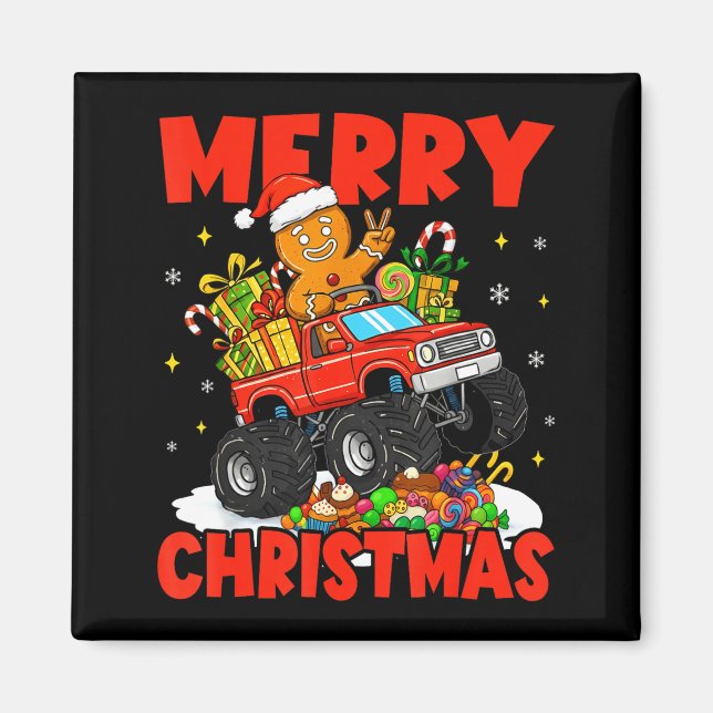 Merry Christmas Monster Truck Funny Gingerbread Me Magnet (Front)