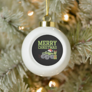Merry Christmas Monster Truck Toddler Boys Xmas  Ceramic Ball Christmas Ornament