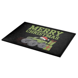 Merry Christmas Monster Truck Toddler Boys Xmas Cutting Board