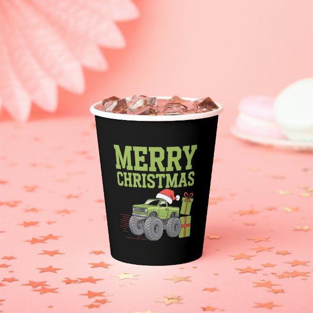 Merry Christmas Monster Truck Toddler Boys Xmas  Paper Cups (Insitu)