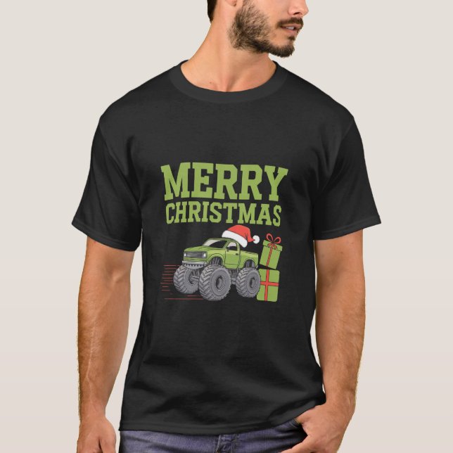 Merry Christmas Monster Truck Toddler Boys Xmas  T-Shirt (Front)