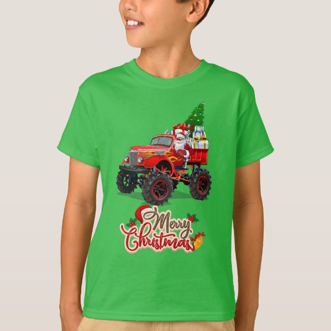 Merry Christmas Monster Truck Toddler Boys Xmas  T-Shirt (Front)