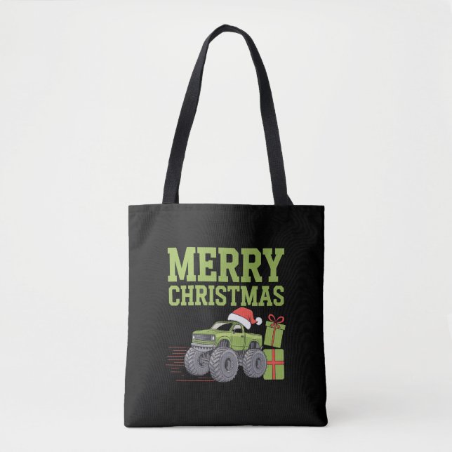 Merry Christmas Monster Truck Toddler Boys Xmas  Tote Bag (Front)