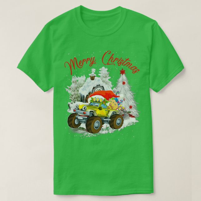 Merry Christmas Monster Truck With 2 T-Shirt (Design Front)