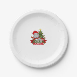 Merry Christmas Moo Deng Christmas Baby Hippo Sant Paper Plate