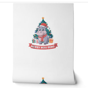 Merry Christmas Moo Deng Christmas Baby Hippo Tank Wallpaper