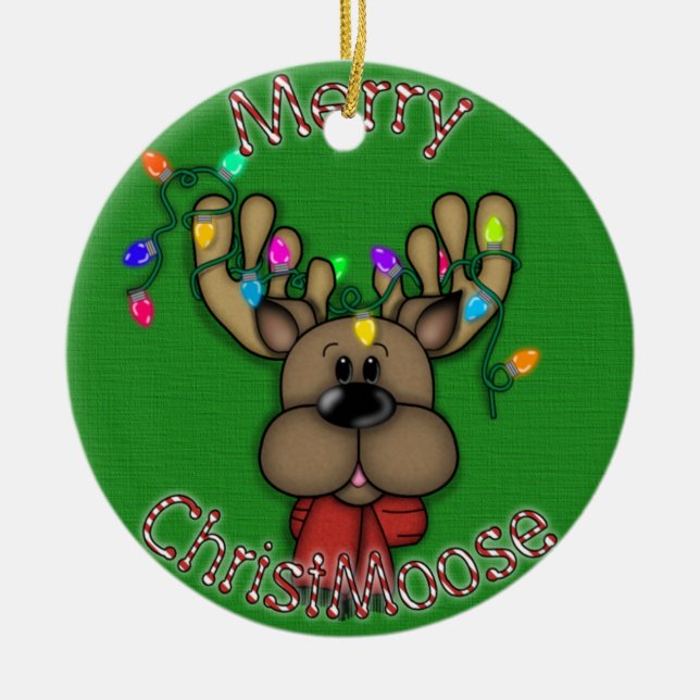 Merry Christmas Moose Ceramic Tree Decoration (Front)