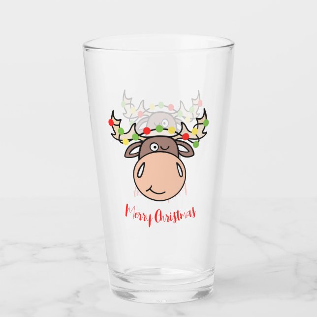 Merry Christmas Moose Glass (Front)