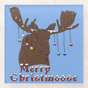 Merry Christmas Moose Glass Coaster