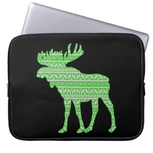 MERRY CHRISTMAS MOOSE GREEN DEER LAPTOP SLEEVE