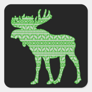 MERRY CHRISTMAS MOOSE GREEN DEER SQUARE STICKER