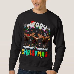 Merry Christmas Moose Lover Santa Hat Xmas Lights Sweatshirt