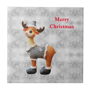 Merry Christmas moose wearing a hat           Ceramic Tile