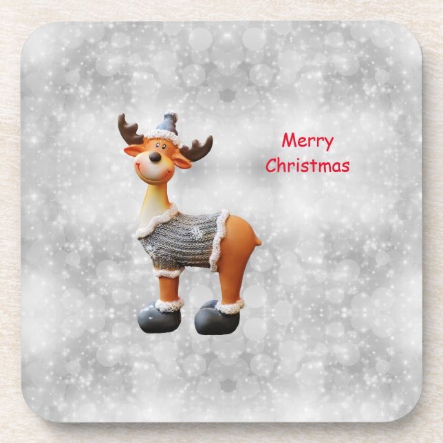 Merry Christmas moose wearing a hat    Coaster (Front)