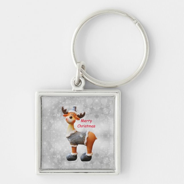 Merry Christmas moose wearing a hat      Key Ring (Front)