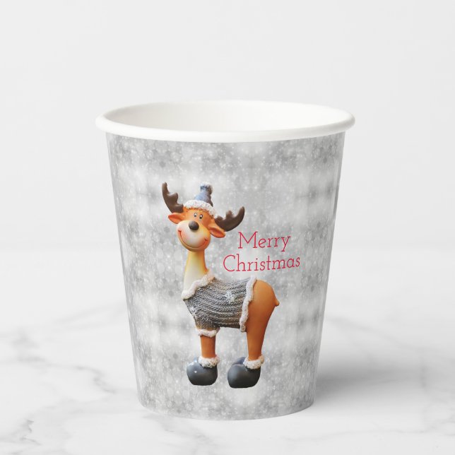 Merry Christmas moose wearing a hat      Paper Cups (Front)