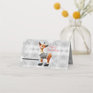 Merry Christmas moose wearing a hat Place Card