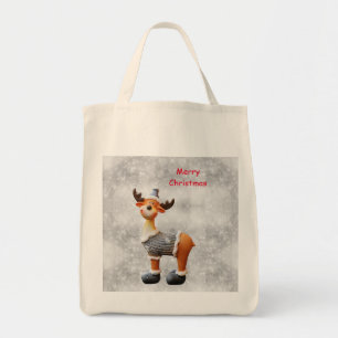 Merry Christmas moose wearing a hat Tote Bag
