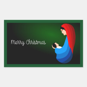 "MERRY CHRISTMAS" MOTHER AND CHILD RECTANGULAR STICKER
