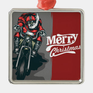 Merry Christmas Motorcycle Santa Ornament
