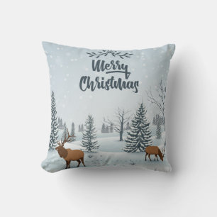 Merry Christmas Mountain Deer Cushion