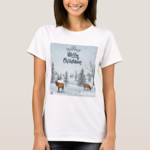 Merry Christmas Mountain Deer T-Shirt