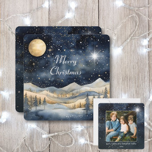 Merry Christmas Mountain Sky Star Family Name  Card