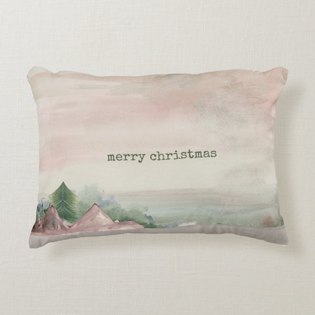 Merry Christmas Mountain Watercolor   Decorative Cushion (Front)