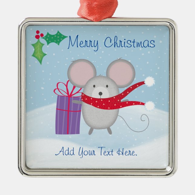 Merry Christmas Mouse Ceramic Ornament (Front)