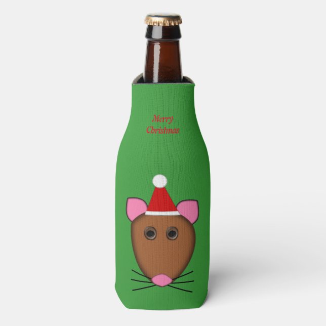 Merry Christmas Mouse Custom Bottle Cooler (Bottle Front)