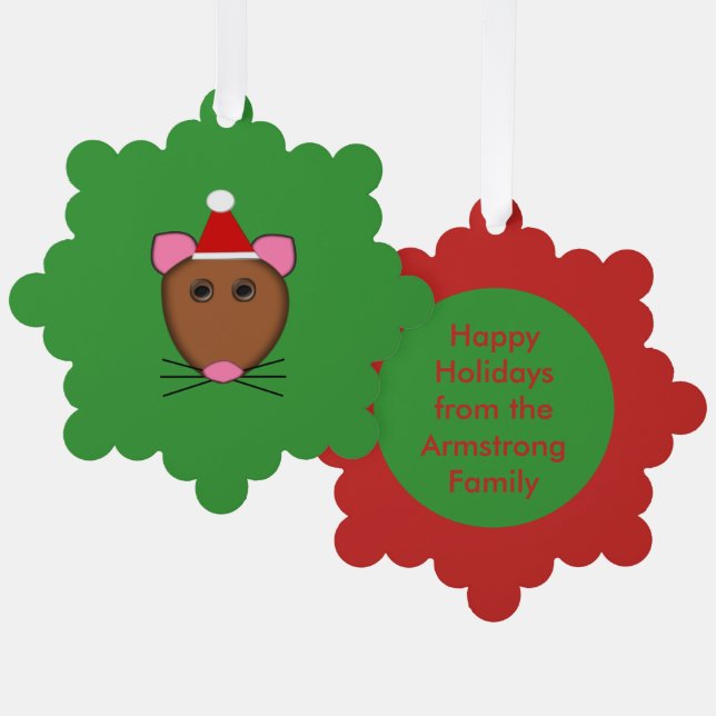 Merry Christmas Mouse Custom Tree Decoration Card (Front/Back)