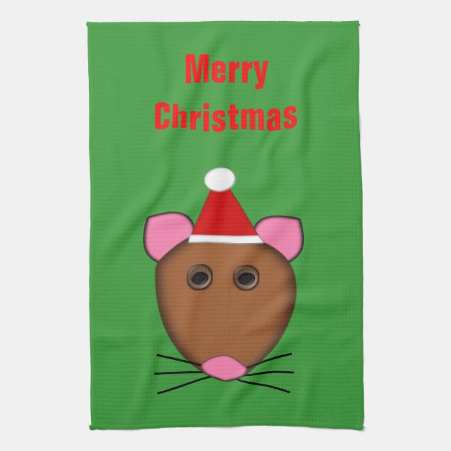 Merry Christmas Mouse Customisable Kitchen Towel (Vertical)