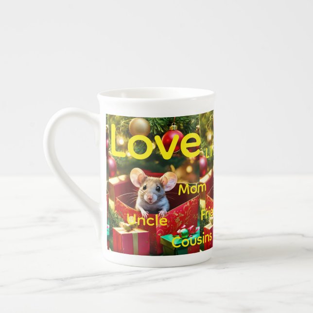 Merry Christmas Mouse Family Love Friends  Bone China Mug (Left)